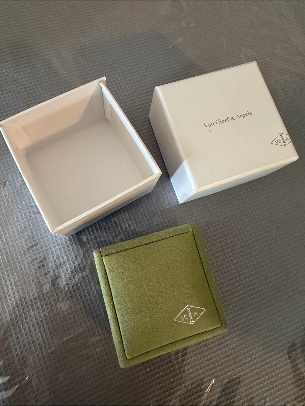 Van Cleef & Arpels Olive Green Suede Jewelry Pouch with White Box
